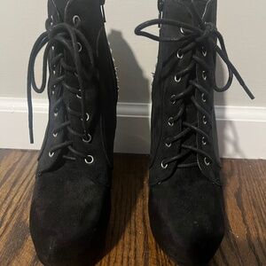 Black Studded Spike Platform Ankle Boots Heels – Lace Up & Zip – Size 7